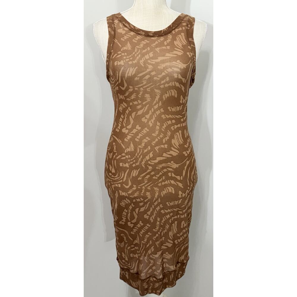 Skims Summer Mesh Sheer Racer Back Brown Latte All Over Print Logo Dress Large L